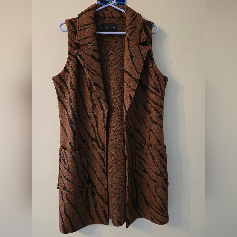 Tahari Brown and Black Tiger Print Vest